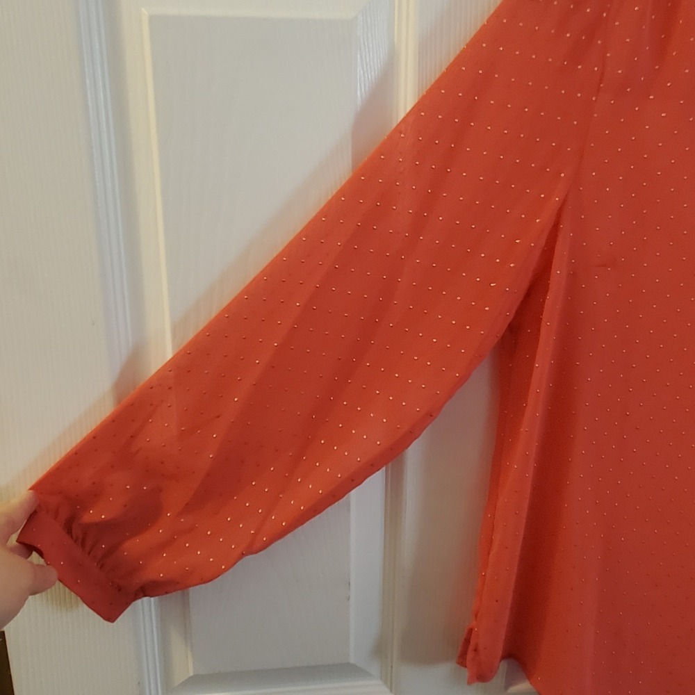 a.n.a. sz Petite L spice coral sheer long slv top NWT gold dot feminine romantic - Picture 5 of 14